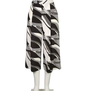 Lauren Ralph Lauren Black /White Modern Wave Palazzo Cropped Pants Pockets SZ 16